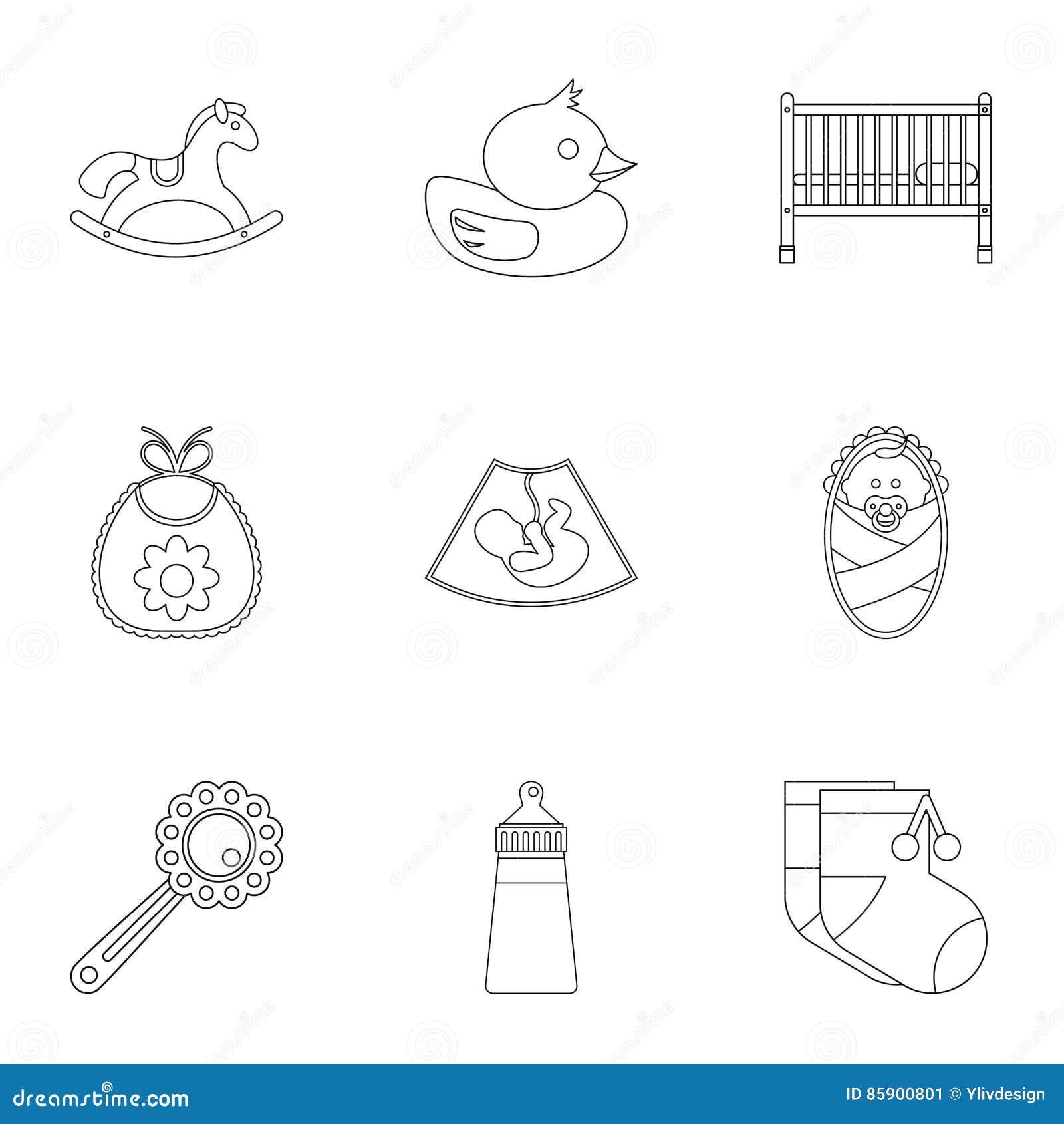 Newborn Icons Set, Outline Style Stock Vector - Illustration of child ...