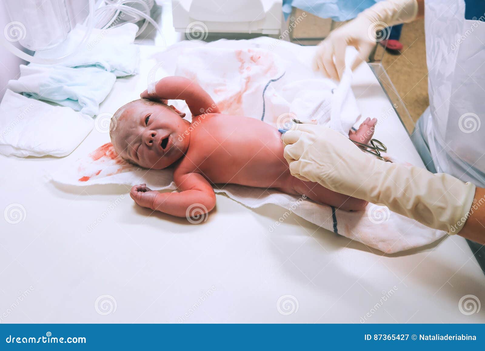 newborn in nursery after childbirth.