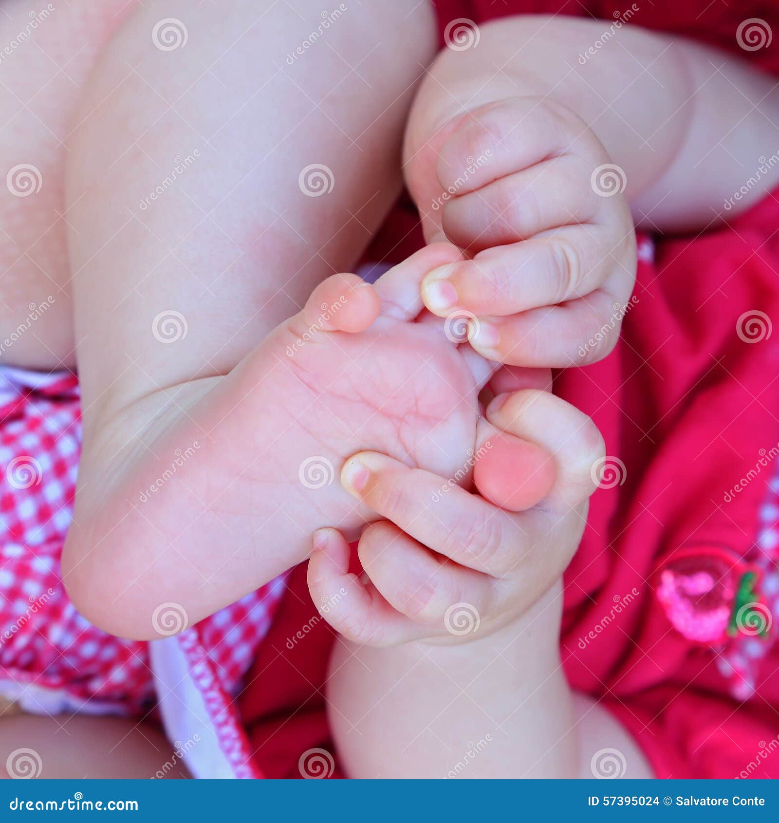 Newborn Plays with Hands and Feet Italy Stock Photo Image of