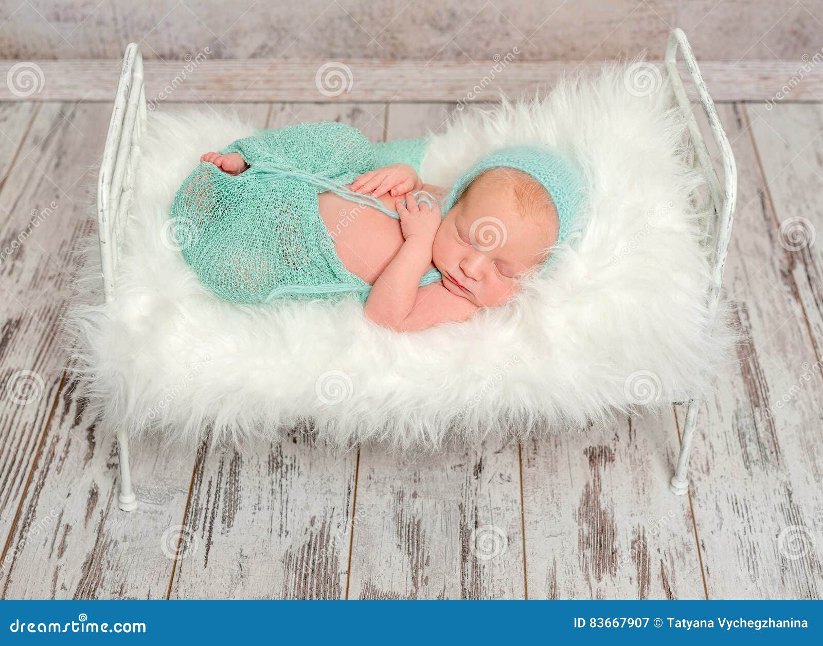 Newborn Sleeping on Cot with White Soft Blanket Stock Image Image of