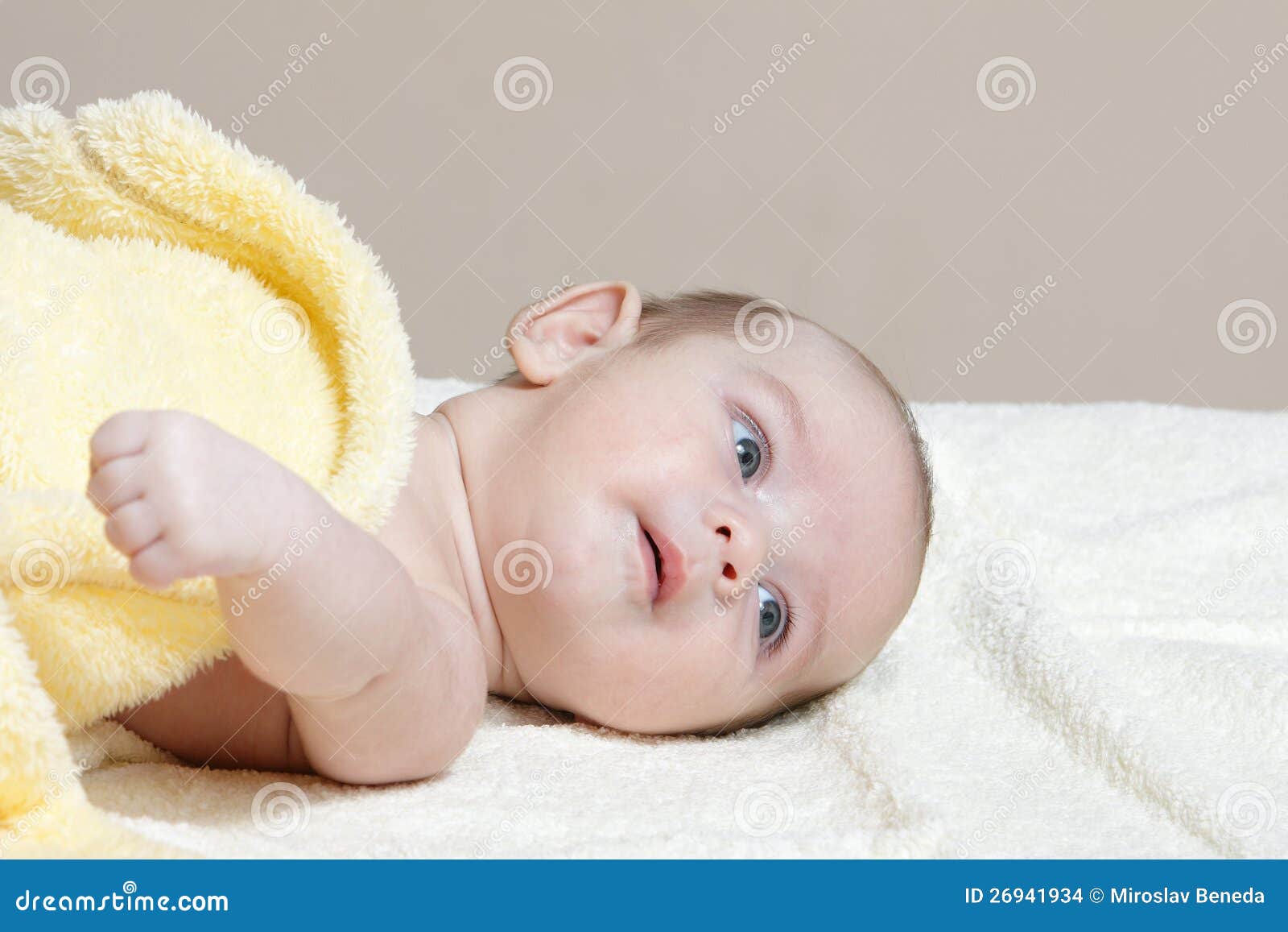 Newborn in Soft Yellow Blanket Stock Photo Image of happy, funny