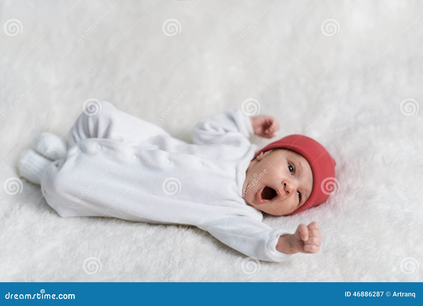 Newborn Stretches Lying on White Stock Image Image of creepers, baby