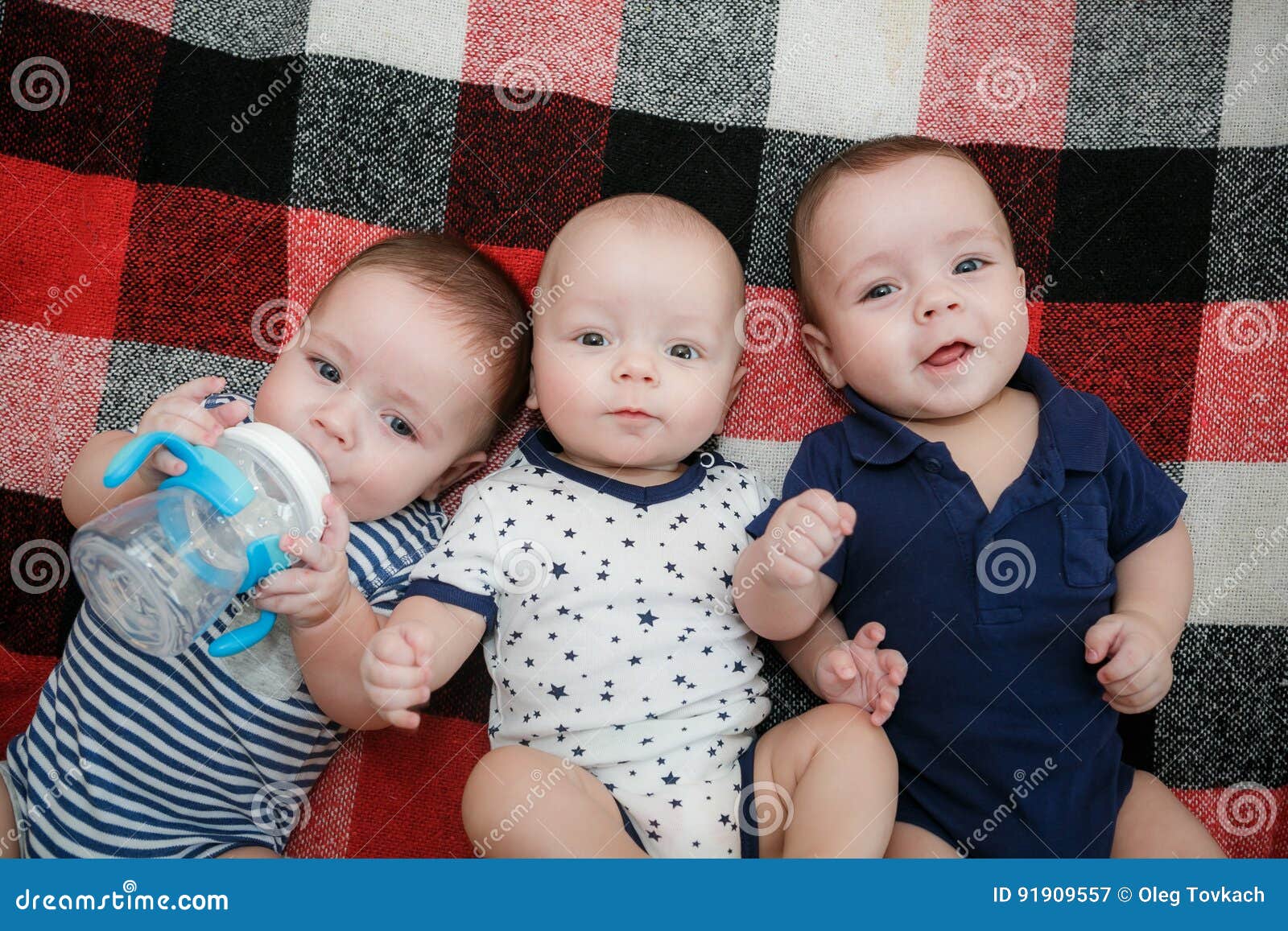 Newborn Triplets are Lying in the Bed Stock Image Image of morning