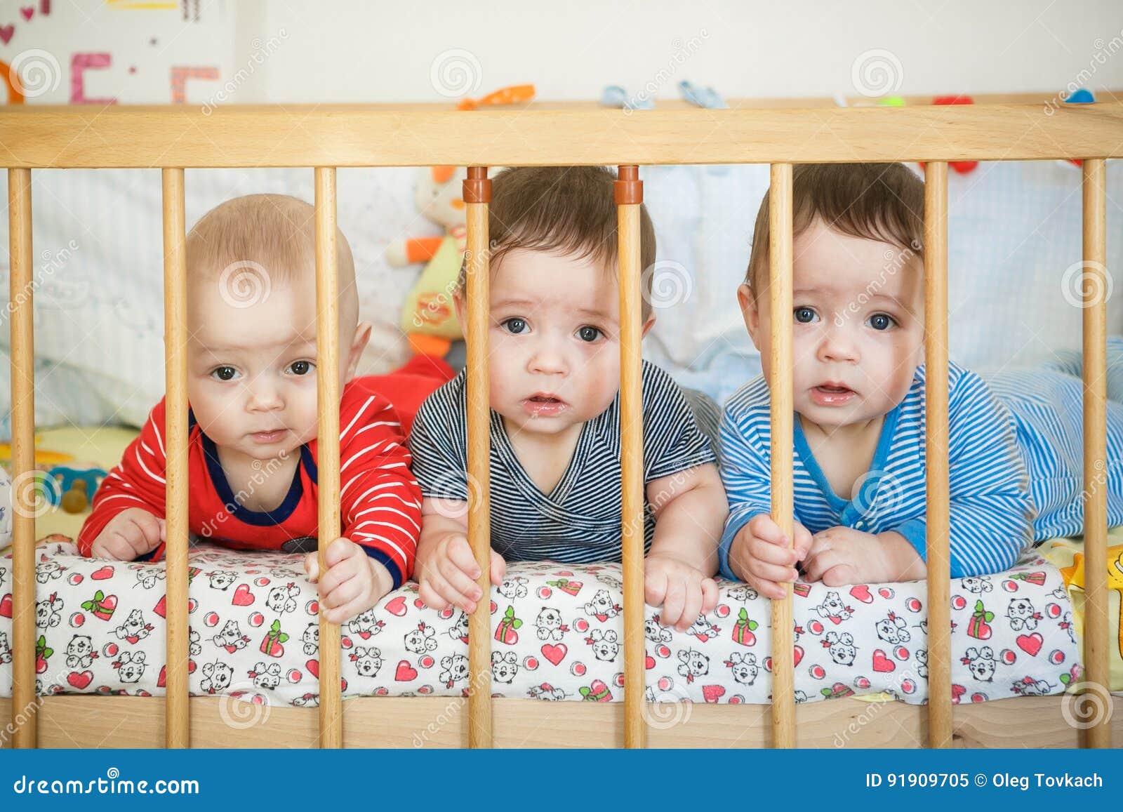 Newborn Triplets are Lying in the Bed Stock Image Image of love