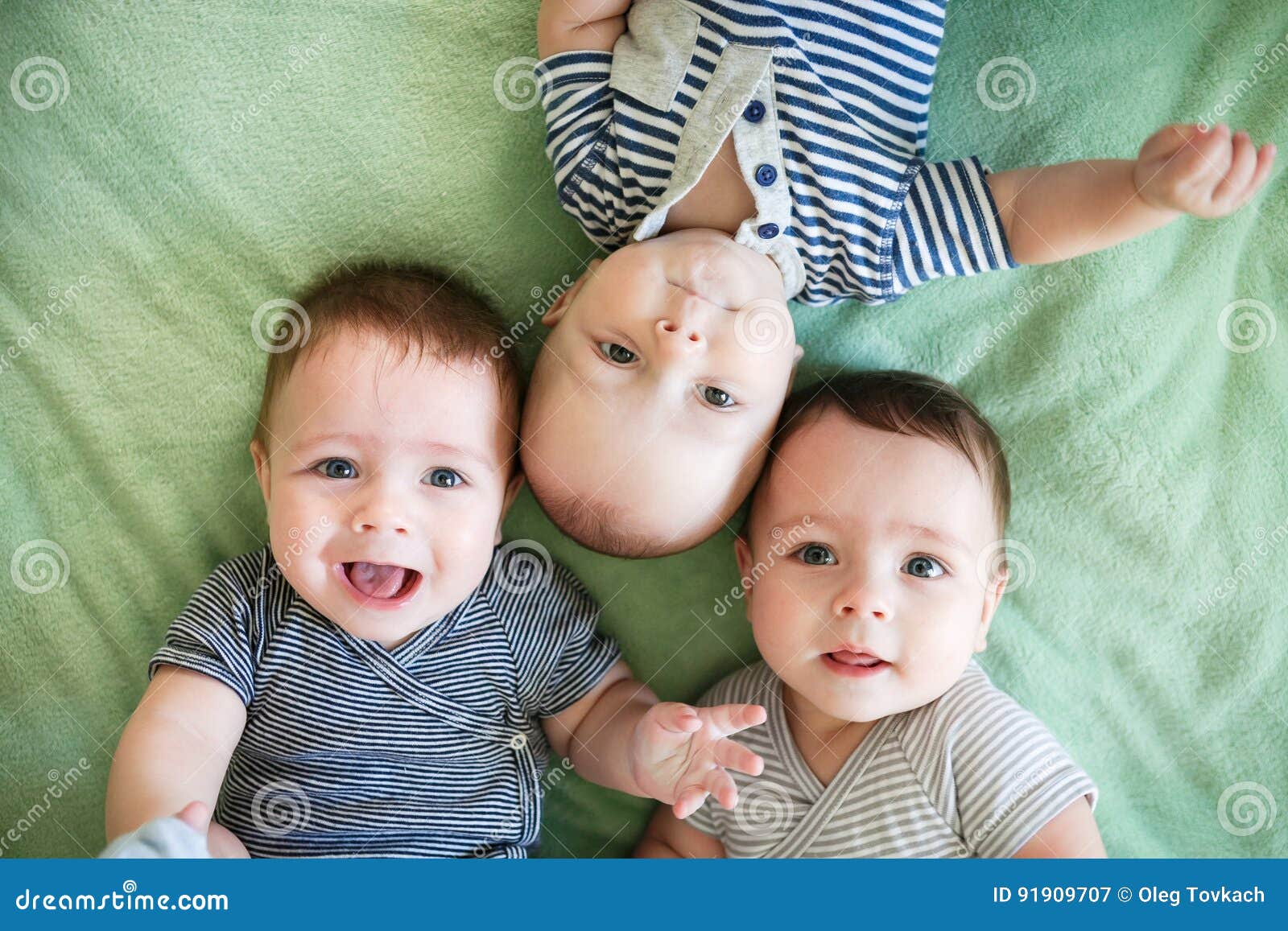 Newborn Triplets are Lying in the Bed Stock Image Image of care, face