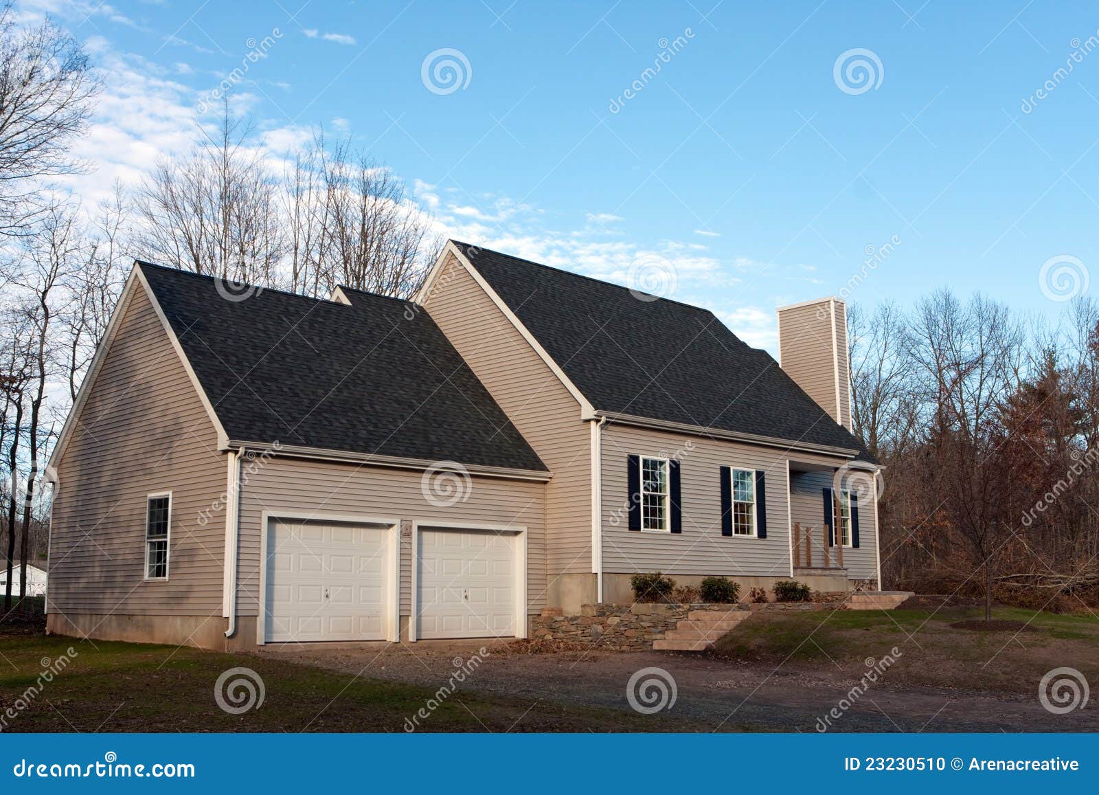 newly constructed home with two car