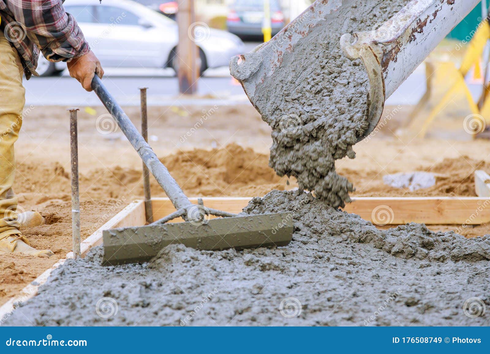 Newly Poured on Laying Concrete Cement with Sidewalk Stock Image