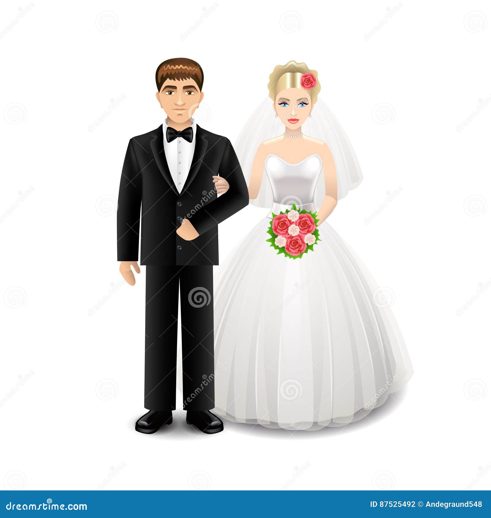 Newlyweds Isolated on White Vector Stock Vector - Illustration of ...