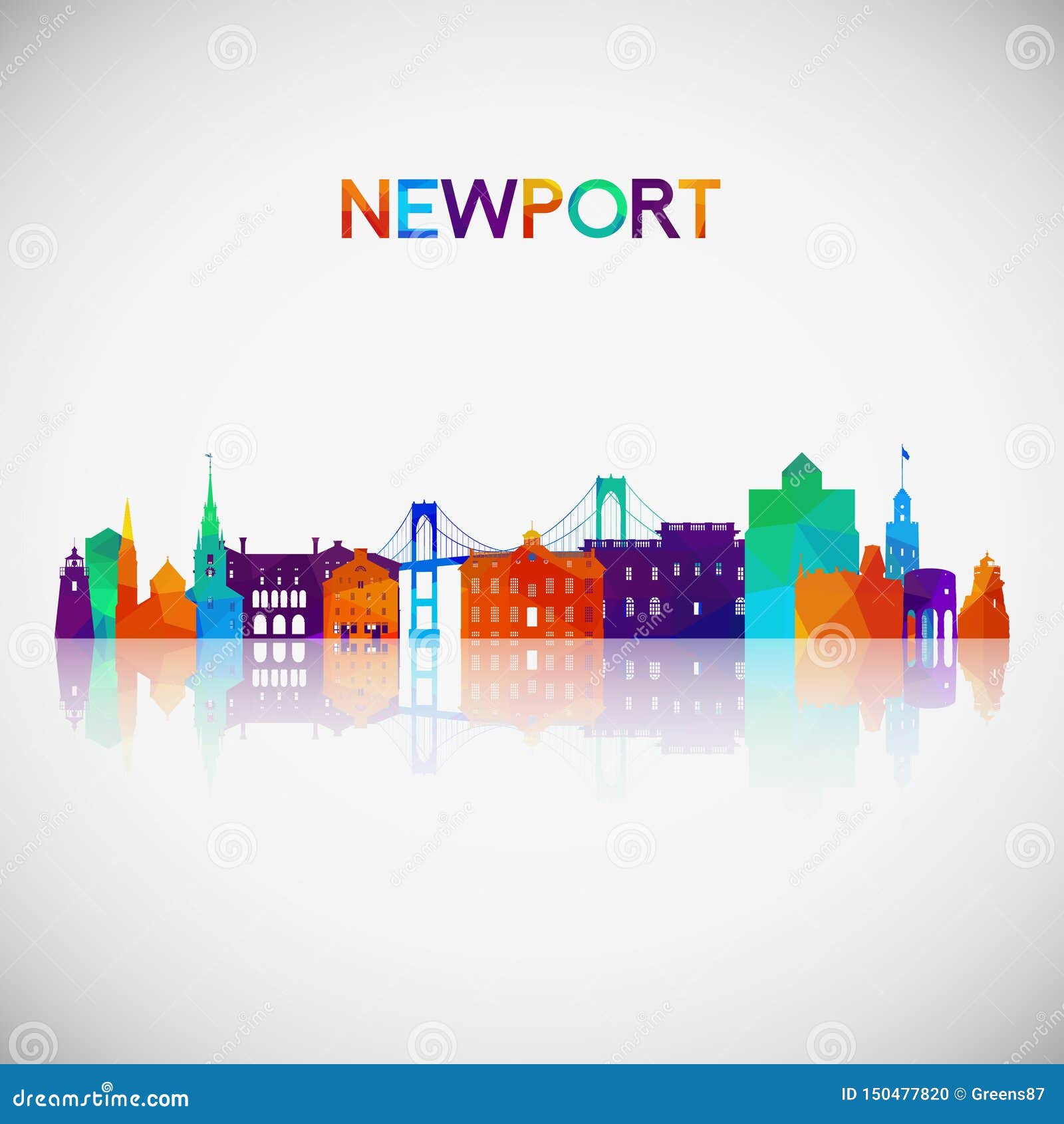 newport skyline silhouette in colorful geometric style.