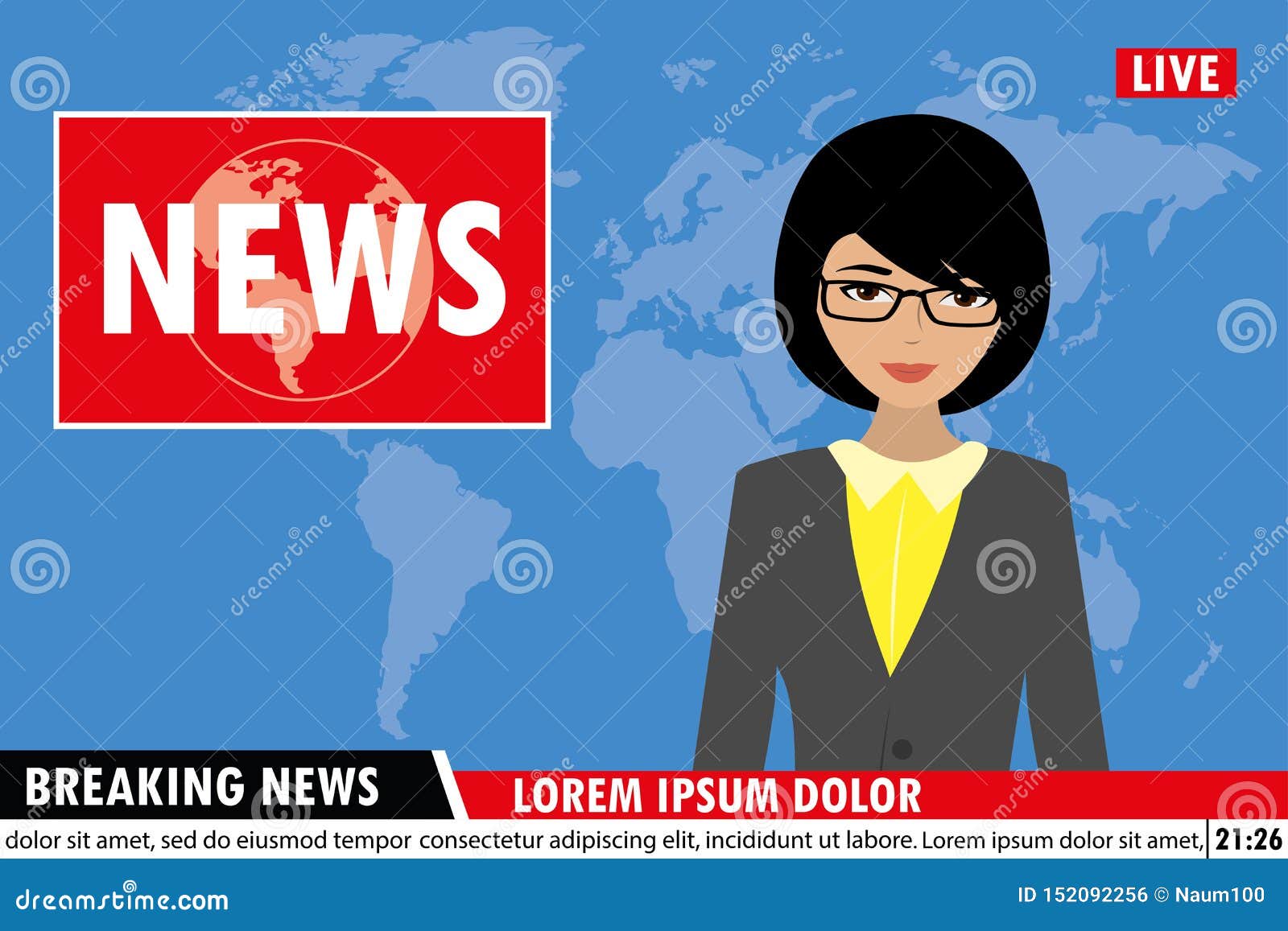 News Anchor on Tv Breaking News Background Stock Vector - Illustration of  girl, global: 152092256