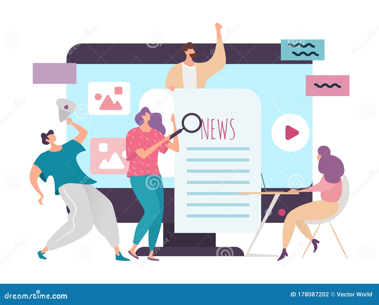News Concept Vector Illustration, Flat Cartoon Tiny People, Group  Characters Use Social Network, Internet Chat or Video Stock Vector -  Illustration of information, computer: 178087202