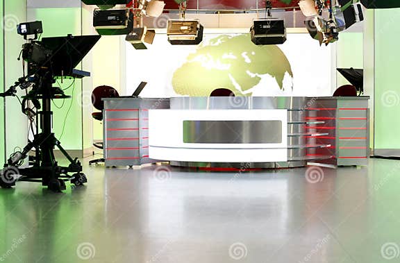 News Desk in a Television Studio Stock Image - Image of gear ...