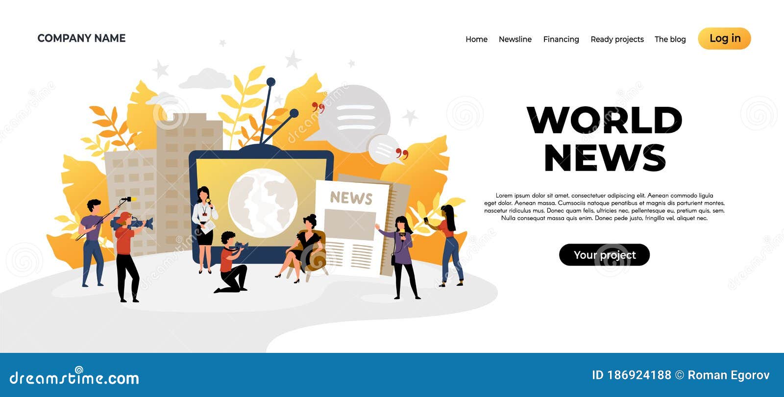 news landing page. mass media and online news source web page concept, content creating and interview recording. 
