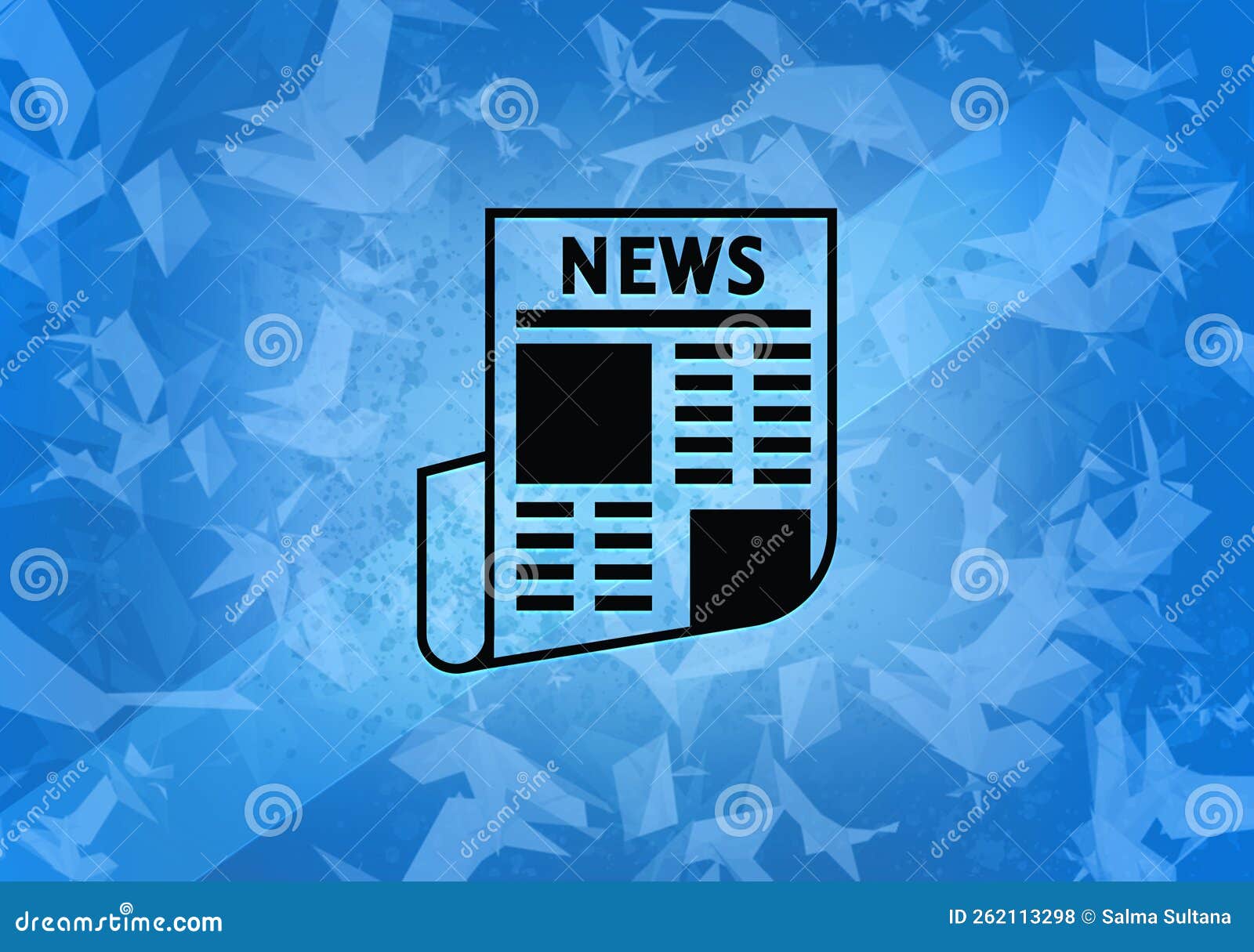 Newspaper Aesthetic Abstract Icon on Blue Background Stock Photo