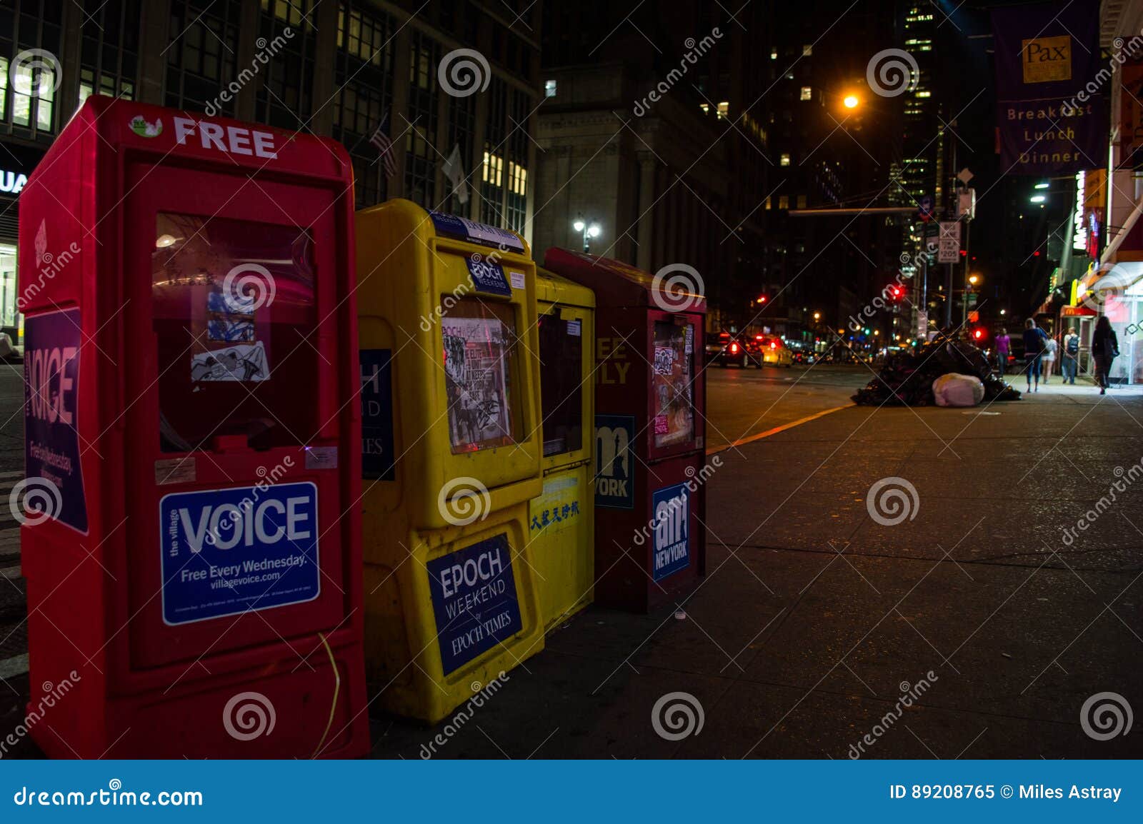 Newspaper Boxes in Manhattan at Night, New York Editorial Image Image