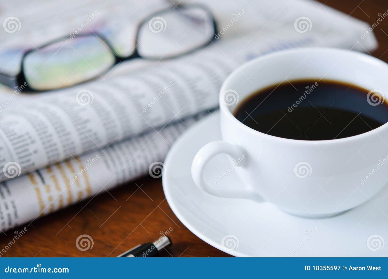 Newspaper, Coffee and Glasses 1 Stock Image Image of business, brown