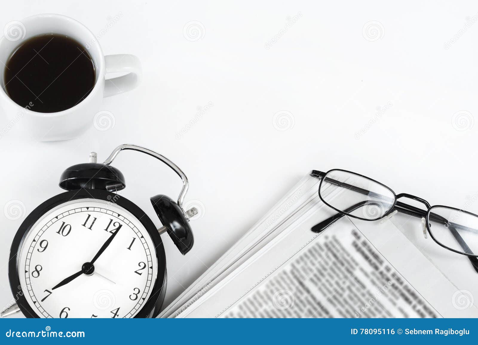 Newspaper and O Clock on White Background Stock Photo Image of