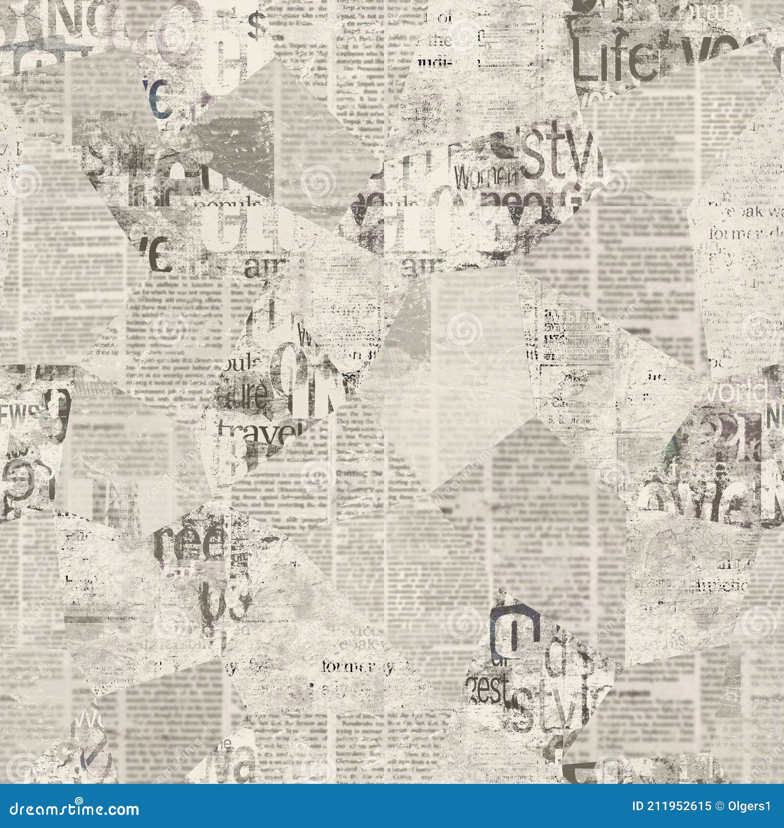 Newspaper Paper Grunge Newsprint Patchwork Seamless Pattern