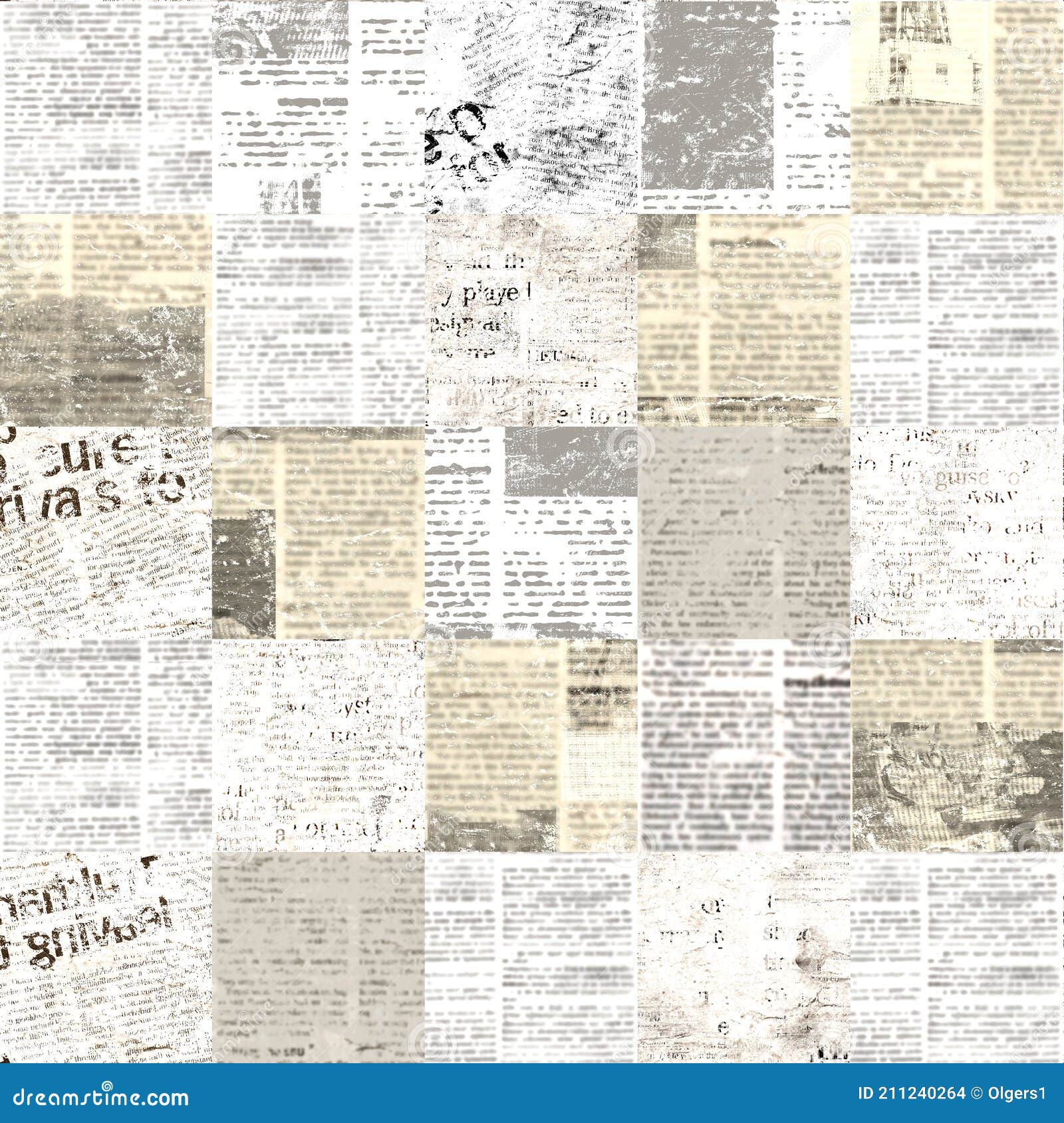 Newspaper Paper Grunge Newsprint Patchwork Seamless Pattern