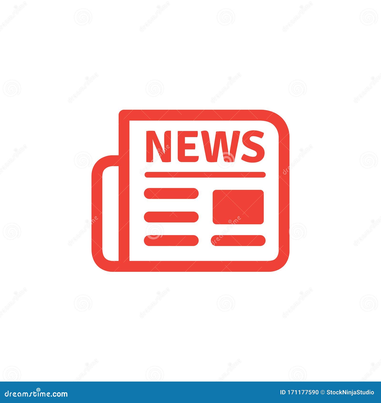 Newspaper Red Icon on White Background. Red Flat Style Vector Illustration Stock Vector