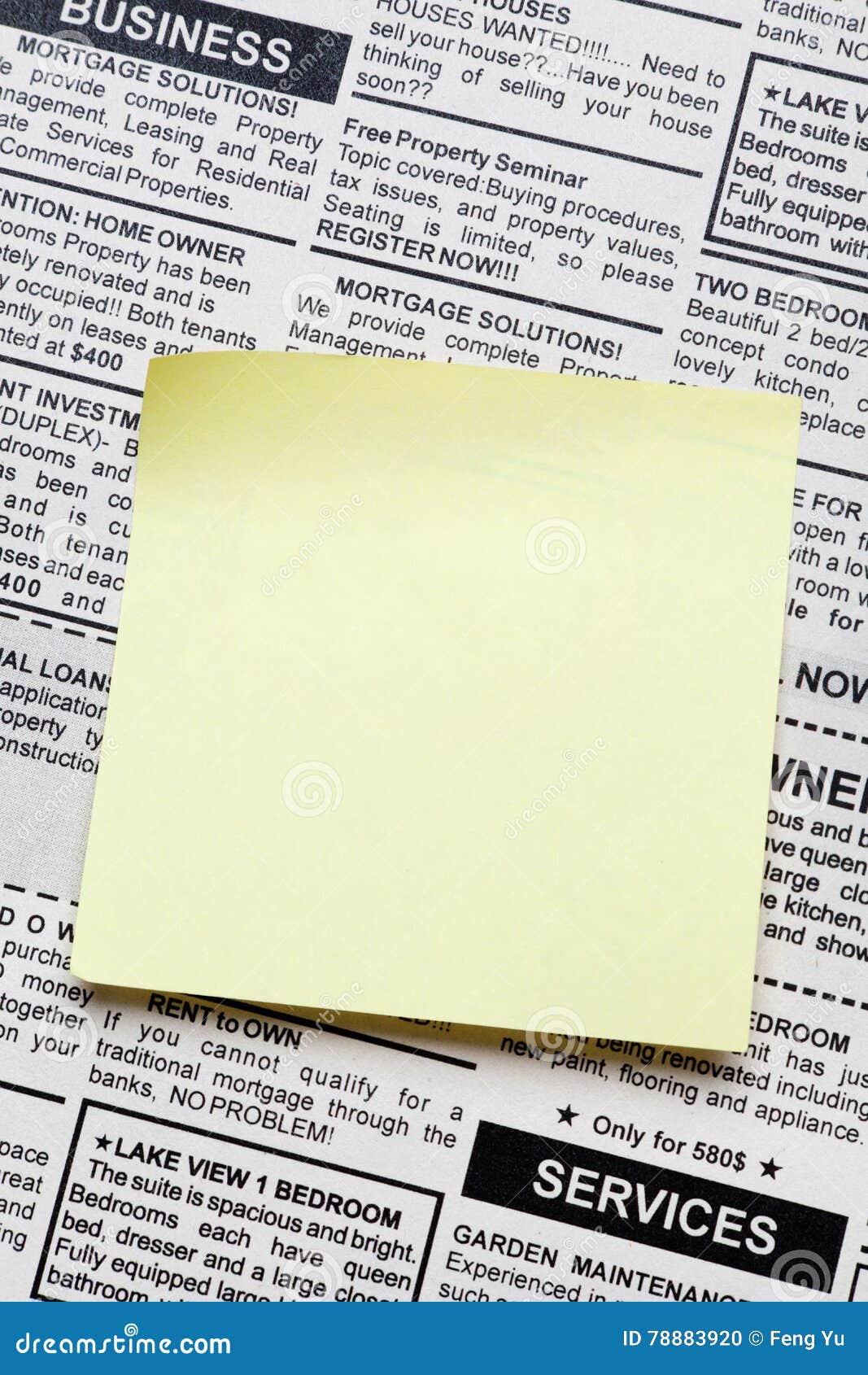 Newspaper and sticky note stock photo. Image of note 78883920