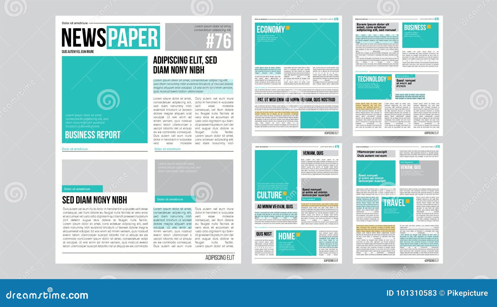 newspaper template . financial articles, business information. opening editable headlines text articles. realistic