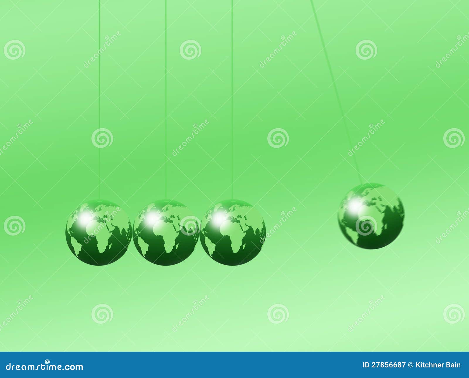 Newtons cradle using world globes on a plain background