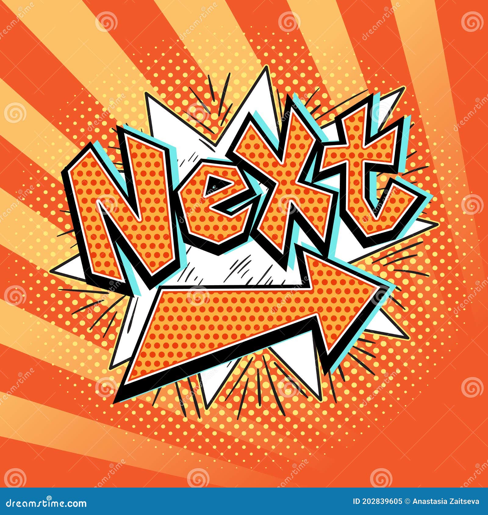next comics bubble in retro pop art style.  hand drawn comix next word balloon with arrow