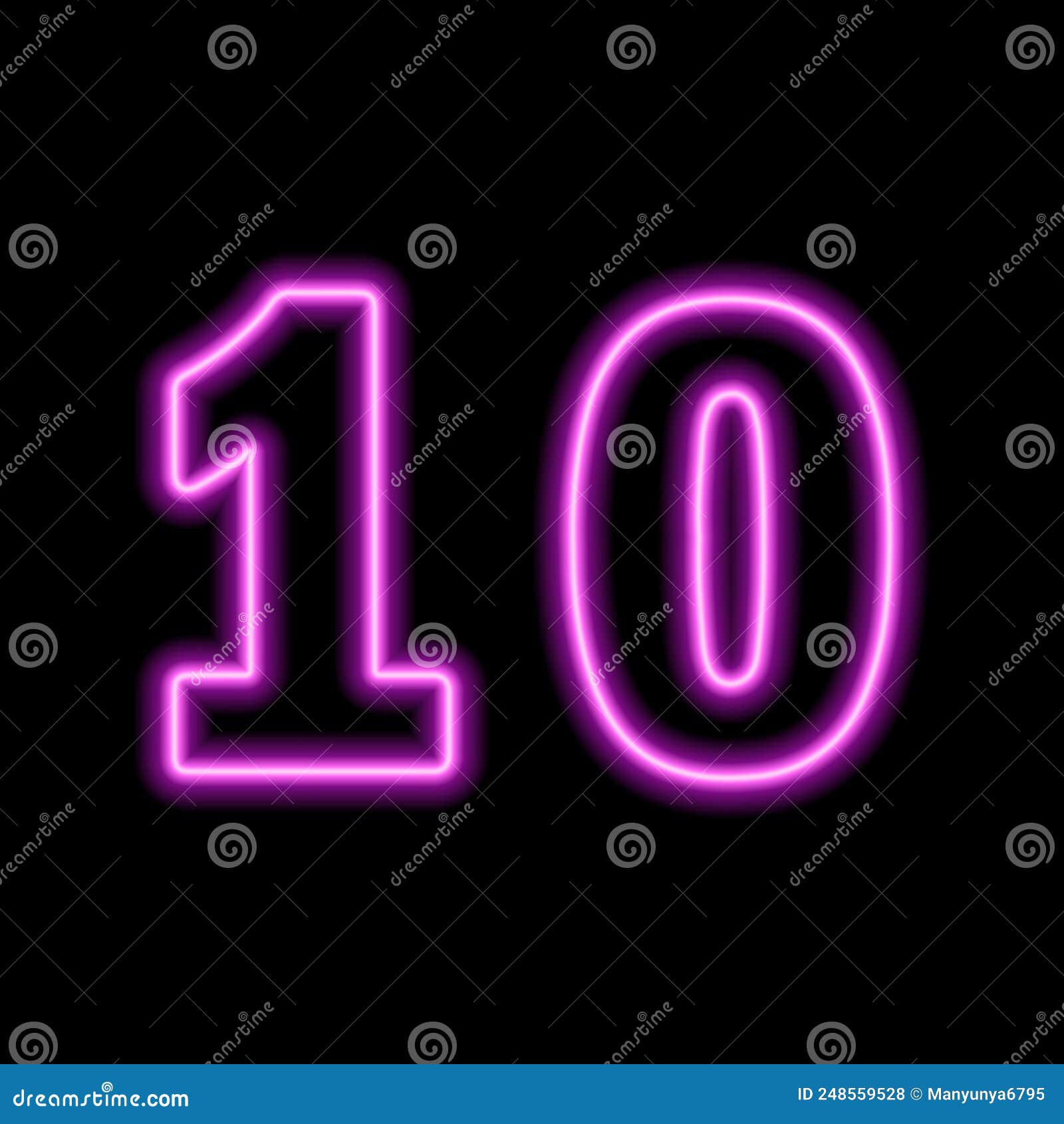 Neón Color Rosa Número 10 Sobre Fondo Negro. Lugar De Precio De Número
