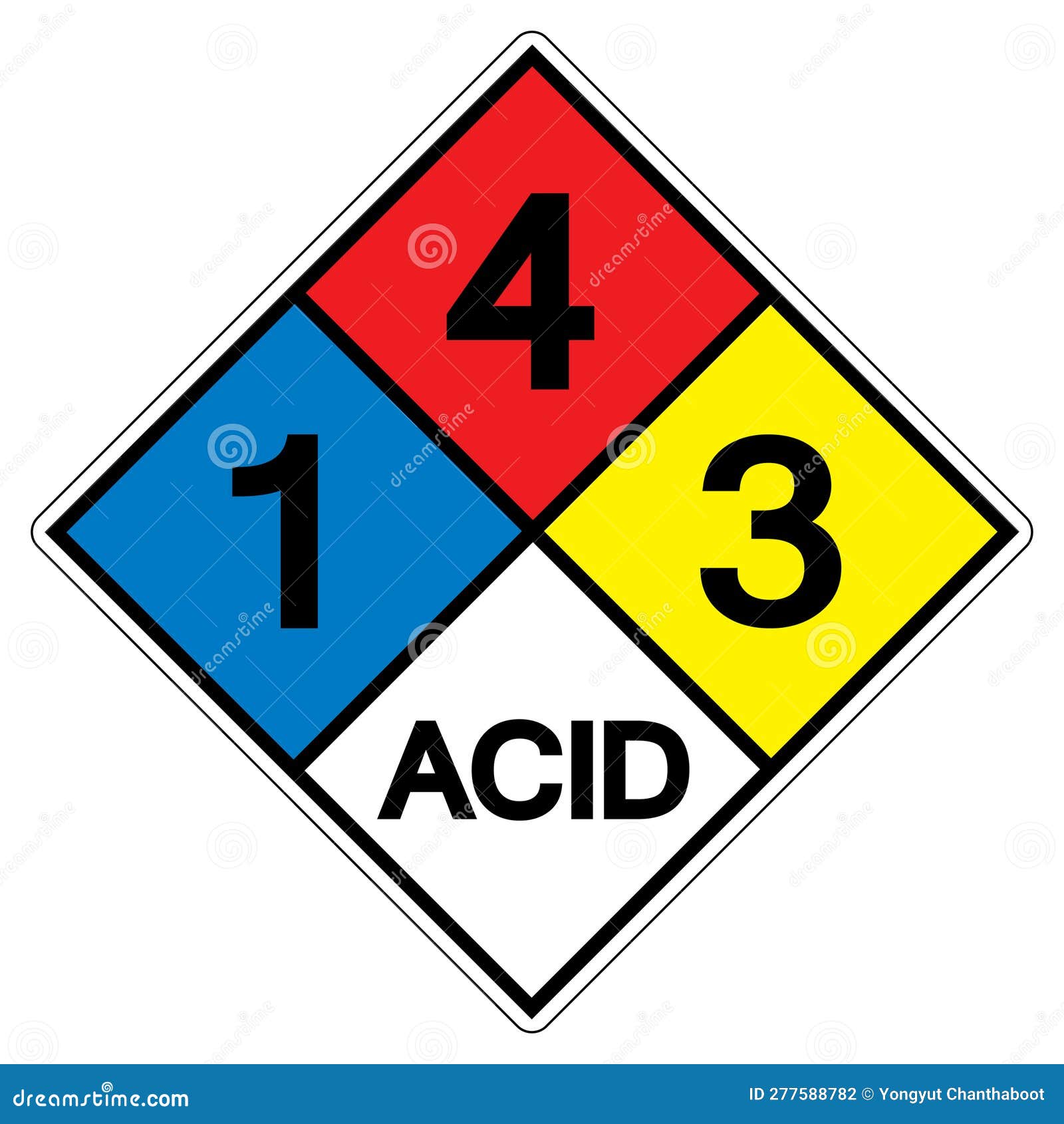 nfpa diamond 704 1-4-3 acid  sign,  , isolate on white background label. eps10