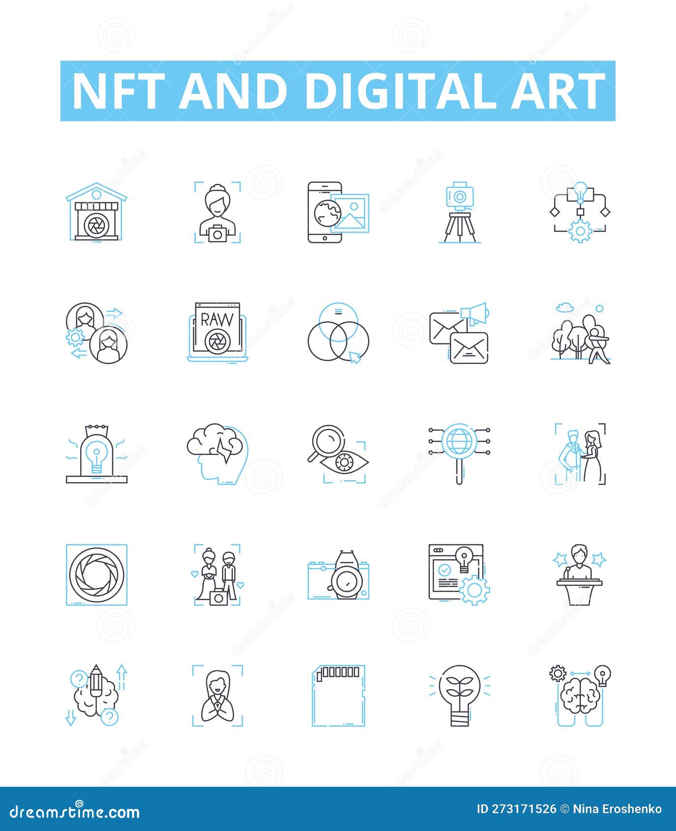 nft and digital art  line icons set. nft, digital, art, cryptocurrency, blockchain, digitalized, marketplace