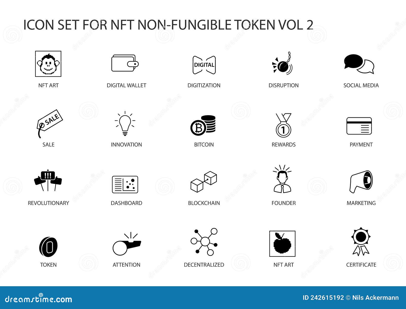 nft non-fungible token  icon set for infographics. contains s such as defi, token, decentralisation, marketplace, web3