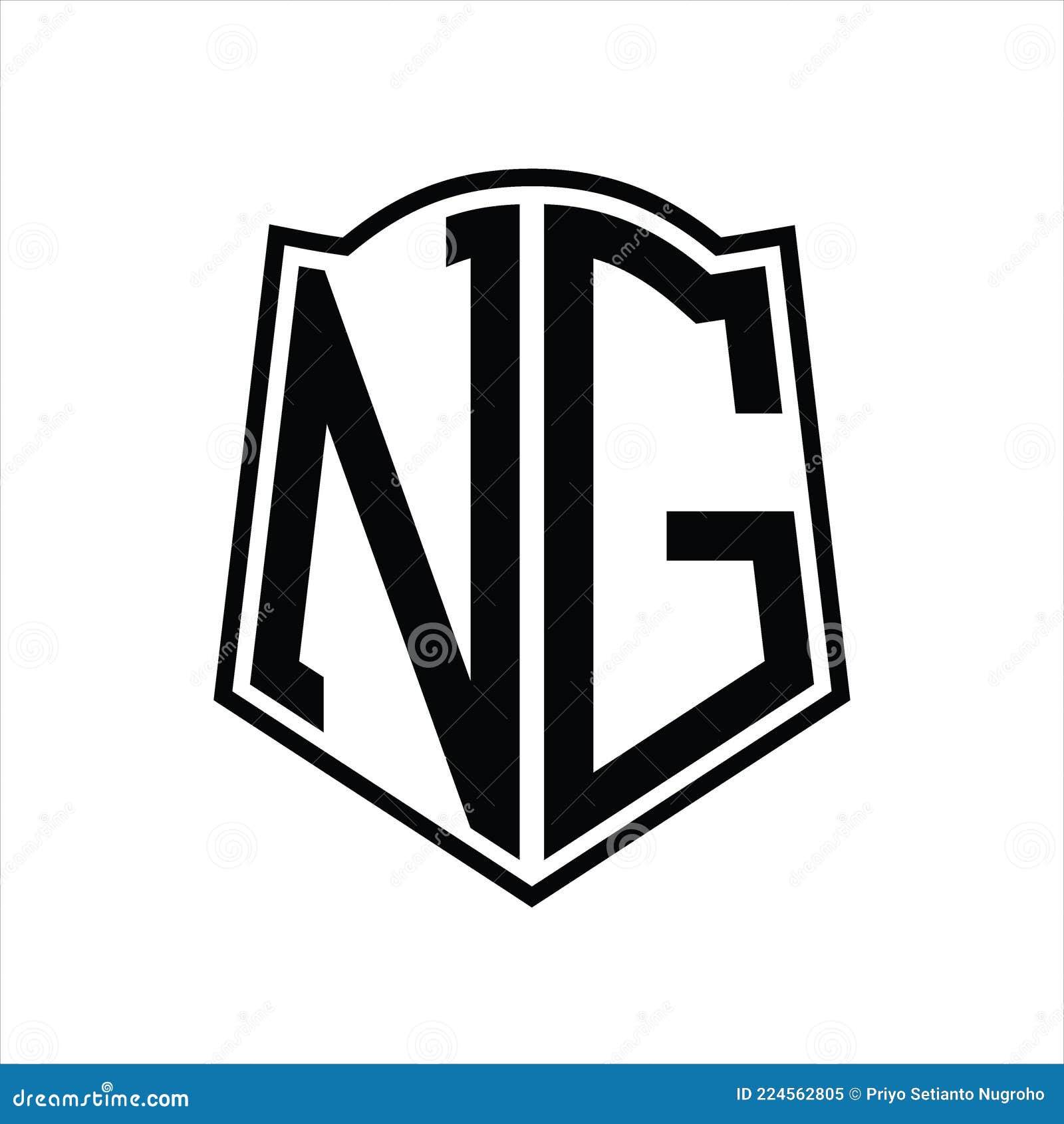 NG Logo Monogram with Shield Shape Outline Design Template Stock Vector