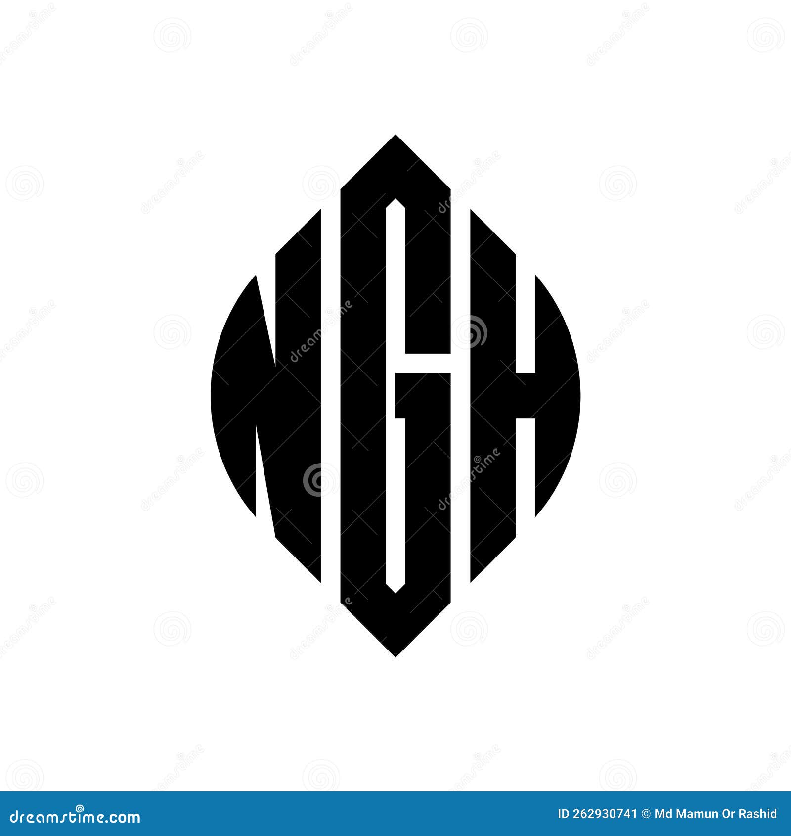 ngh circle letter logo  with circle and ellipse . ngh ellipse letters with typographic style. the three initials form a