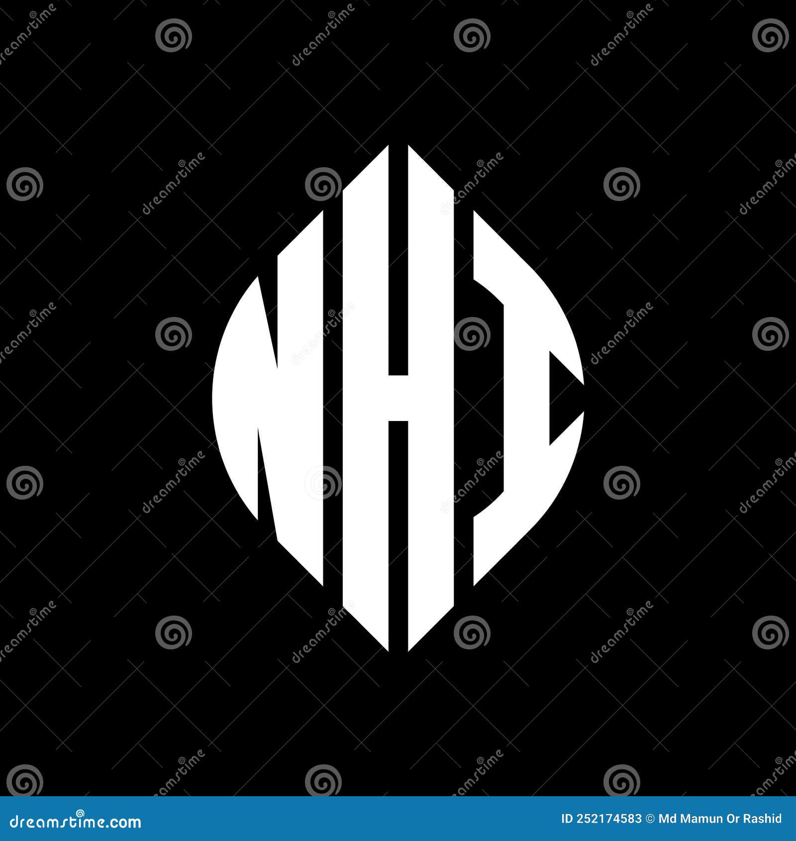 nhi circle letter logo  with circle and ellipse . nhi ellipse letters with typographic style. the three initials form a