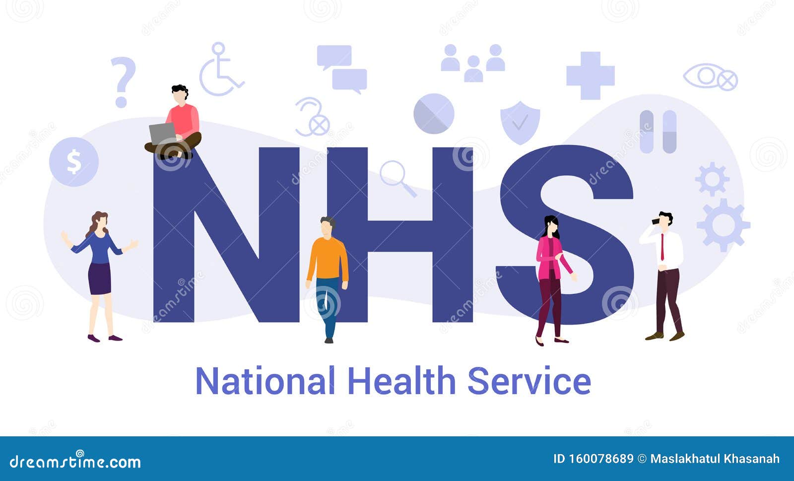 nhs national health service concept with big word or text and team people with modern flat style - 