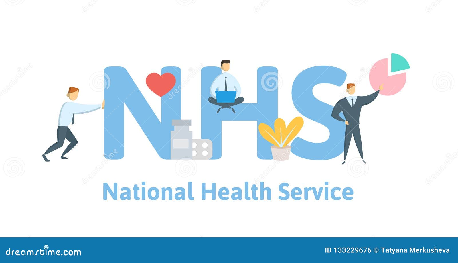 nhs, national health service. concept with keywords, letters and icons. flat   on white background.