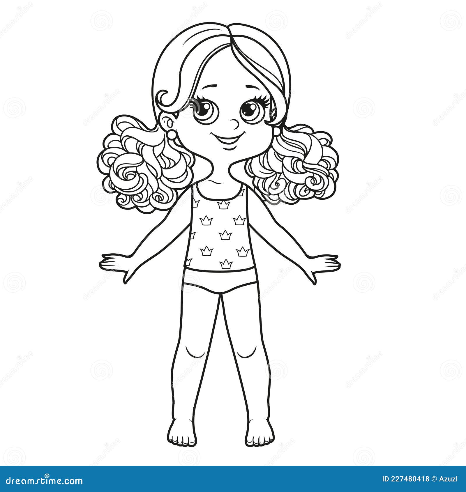 Niña De Dibujos Animados Con El Pelo Rizado Atado a Colas De Ponis Vestida Con Ropa Interior Y Un Perfil Descalzo Para Colorear Un Ilustración del Vector - Ilustración de descalzo, volantes: Niña De Dibujos Animados Con El Pelo Rizado Atado a Colas De Ponis Vestida Con Ropa Interior Y Un Perfil Descalzo Para Colorear Un Ilustración del Vector - Ilustración de descalzo, volantes: