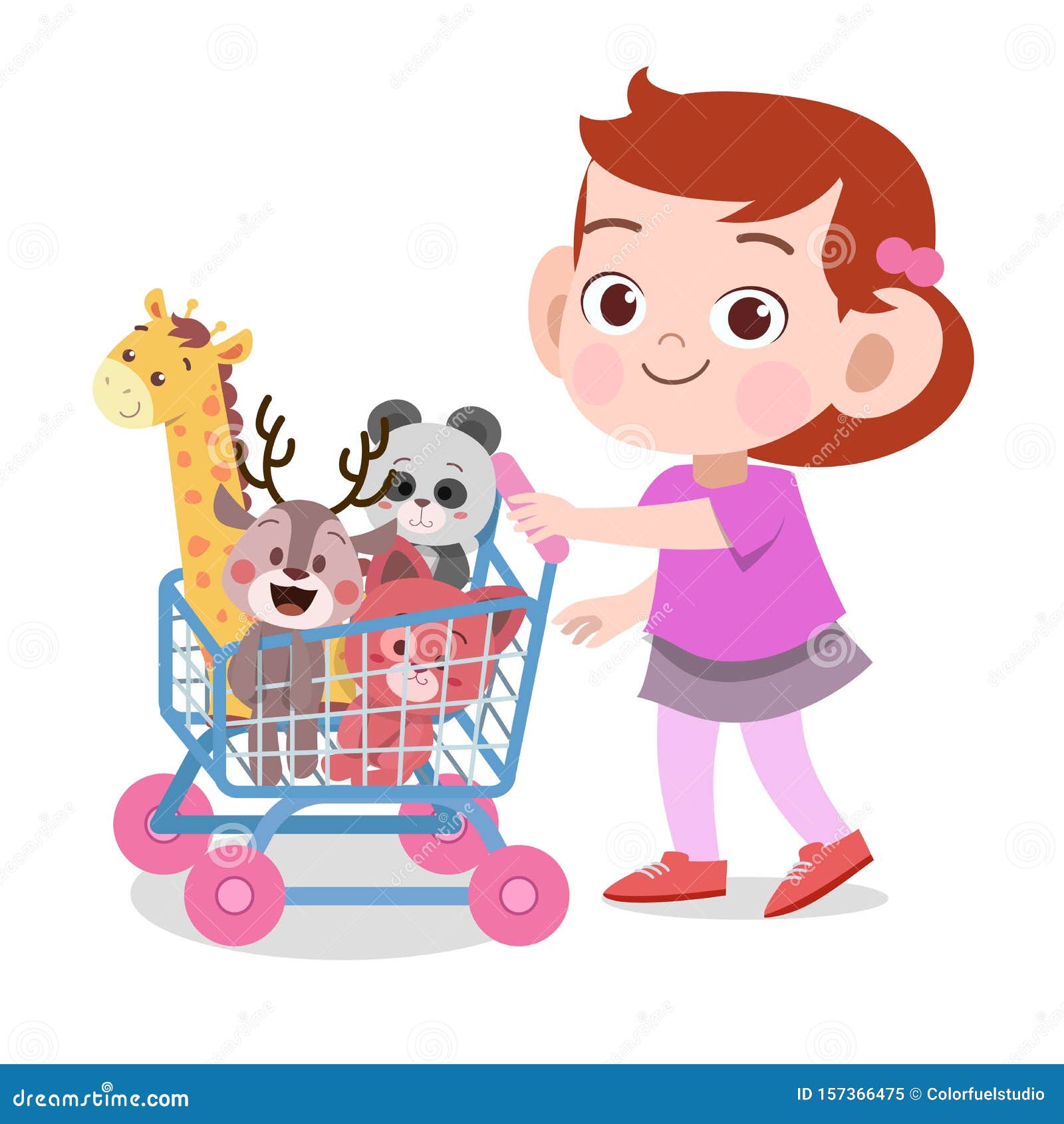Niña Feliz Tirando De Los Juguetes De Vagón Vector De Mascotas Stock de ilustración - Ilustración de niña, vector: 157366475