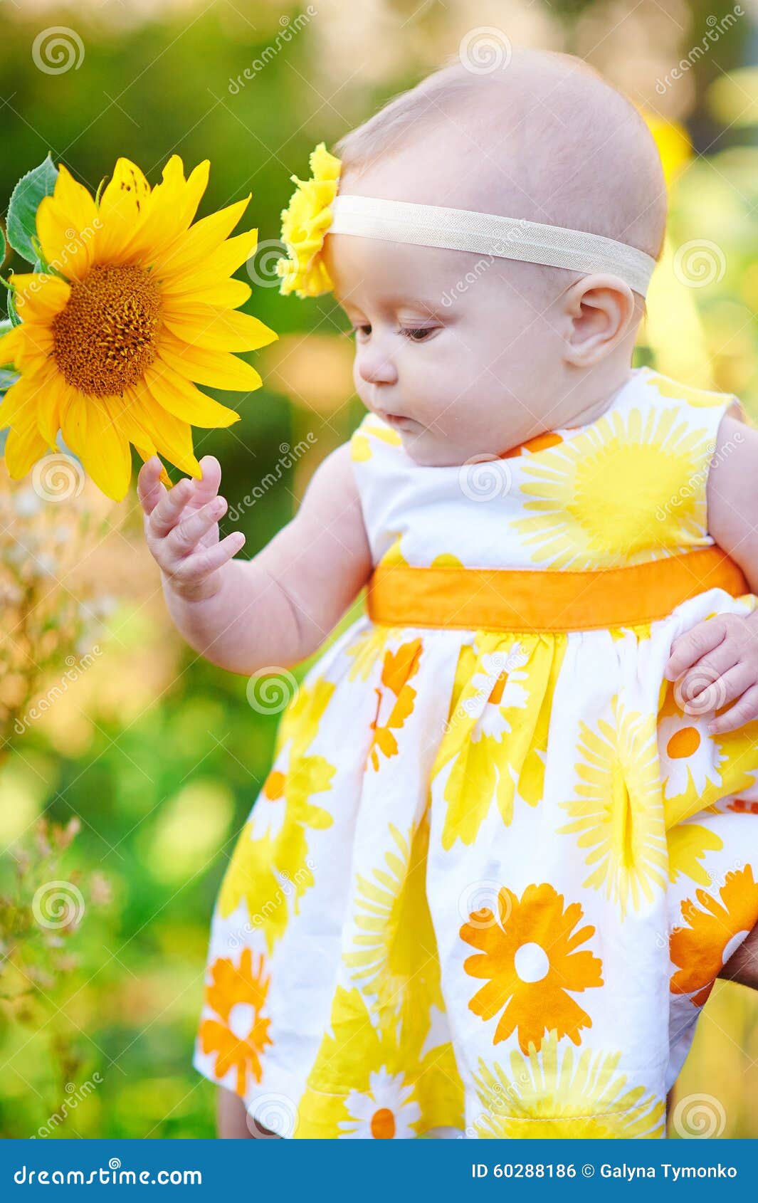 Niña Hermosa En Un Vestido Amarillo Que Huele Un Girasol Foto de archivo -  Imagen de feliz, alineada: 60288186