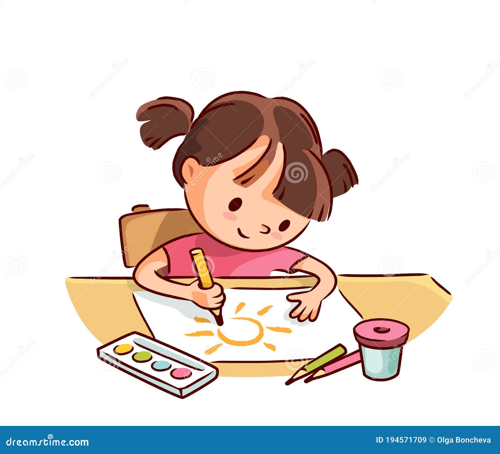 Niña Pequeña Dibujando Con Lápices Y Acuarela Sentada En La Mesa Ilustración del Vector - Ilustración de historieta, cree: 194571709 Niña Pequeña Dibujando Con Lápices Y Acuarela Sentada En La Mesa Ilustración del Vector - Ilustración de historieta, cree: 194571709