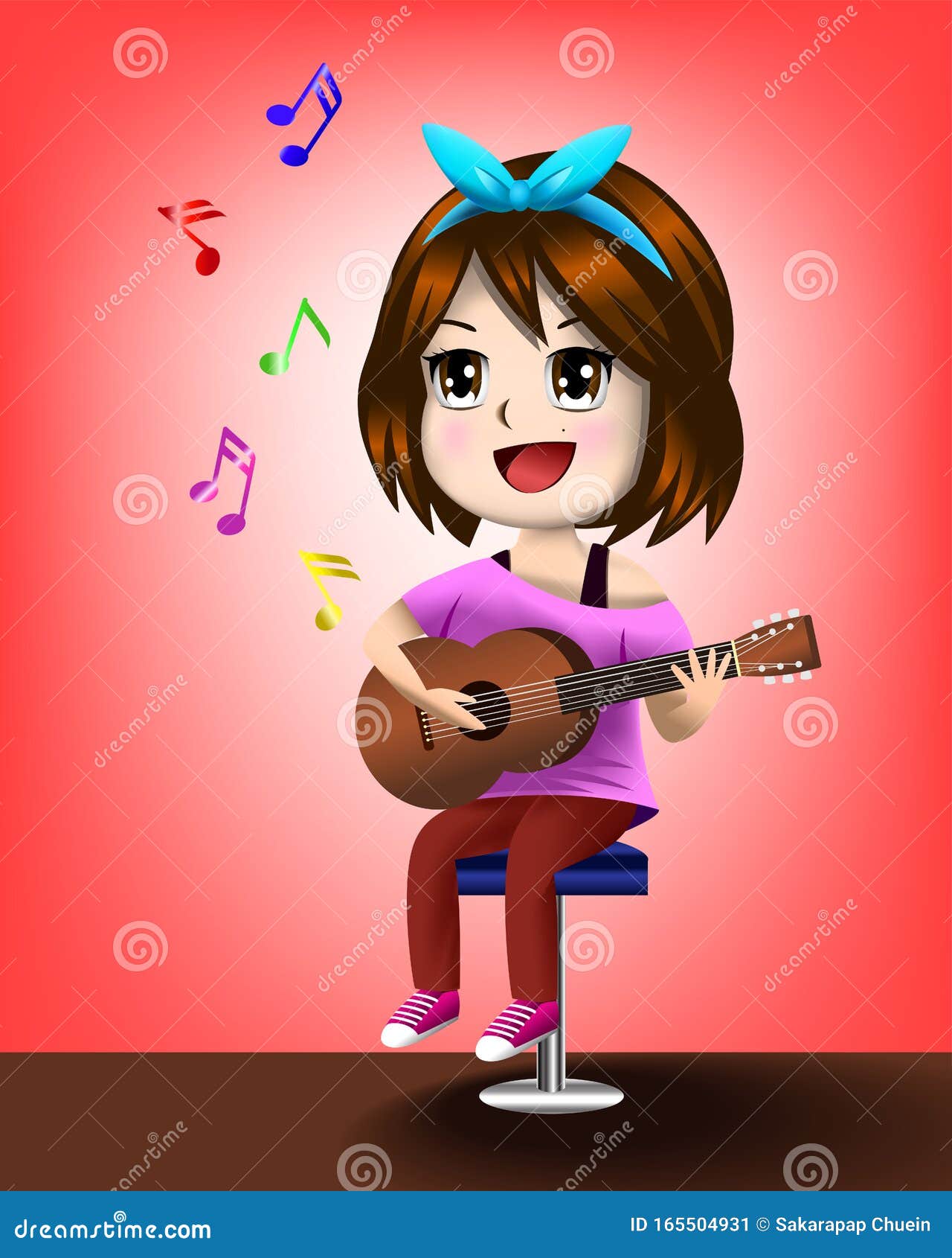 Niña Tocando La Guitarra Y Cantando Los Pasos 10 Ilustración del Vector -  Ilustración de feliz, juego: 165504931