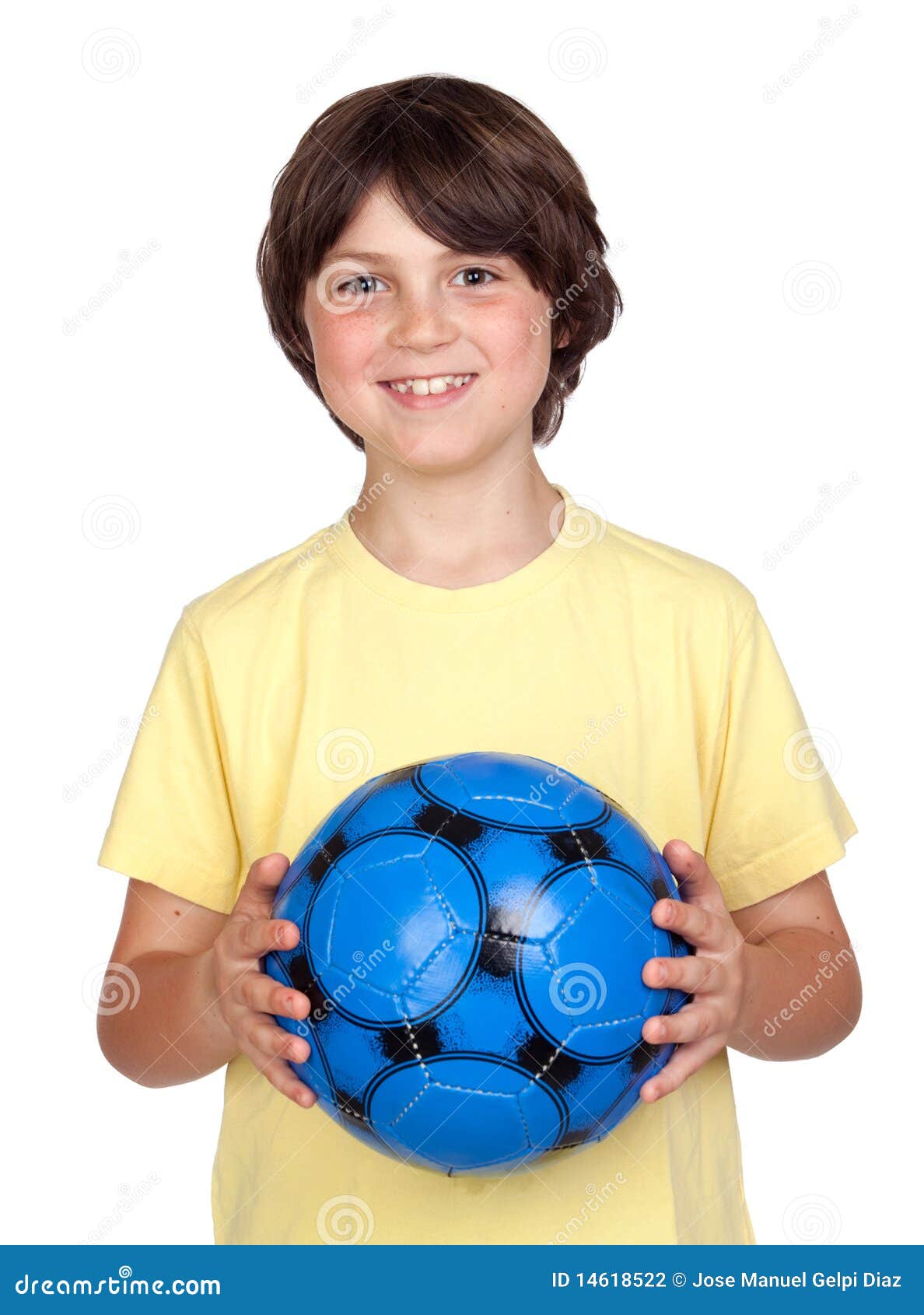 Fútbol Amarillo Balón Fútbol Aislado Sobre Fondo Azul