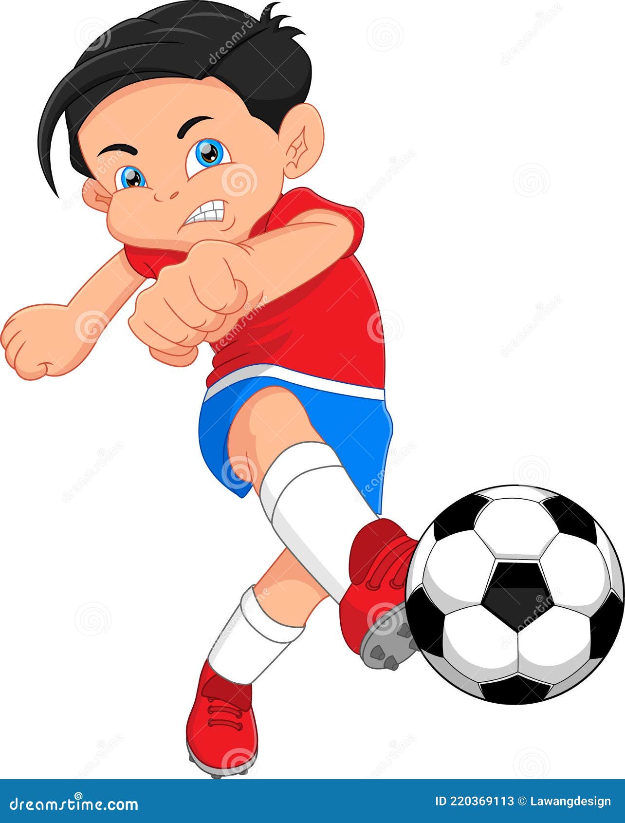 Niño De Dibujos Animados Jugando Al Fútbol Y Pateando La Pelota Ilustración  del Vector - Ilustración de corrida, cabrito: 220369113