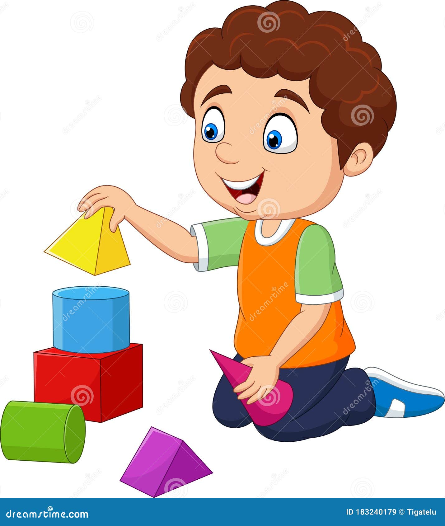Niño De Dibujos Animados Jugando Con Bloques De Construcción Ilustración  del Vector - Ilustración de aprenda, playtime: 183240179