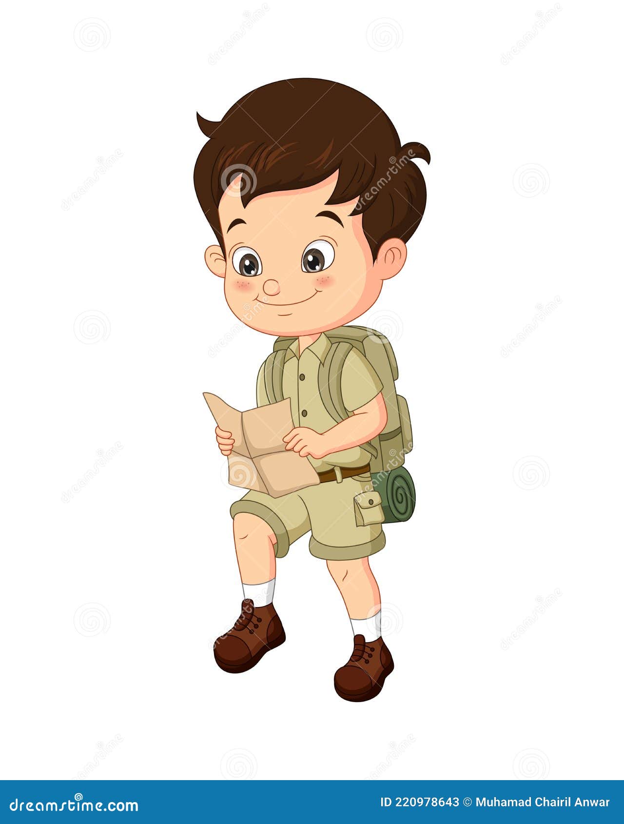 Niño Explorador De Dibujos Animados Con Mapa Ilustración del Vector -  Ilustración de sonrisa, poco: 220978643