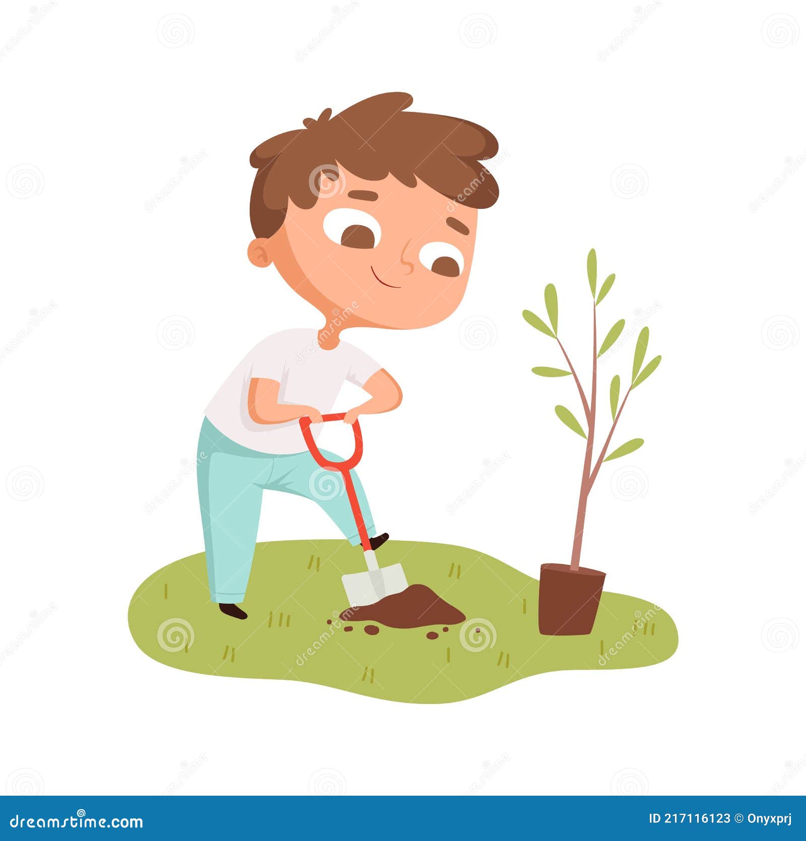 Niño Plantando árbol. Niño Cavando Agujero Dibujos Animados Bebé Planta  Creciente Y Botánica. Guardar El Vector De Entorno Del Pla Ilustración del  Vector - Ilustración de resorte, poco: 217116123