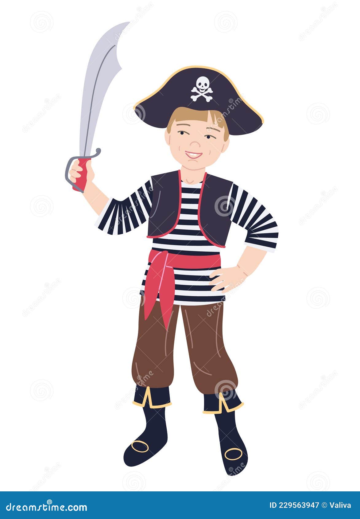 Niño Sonriente Vestido Con Traje De Pirata Ilustración del Vector
