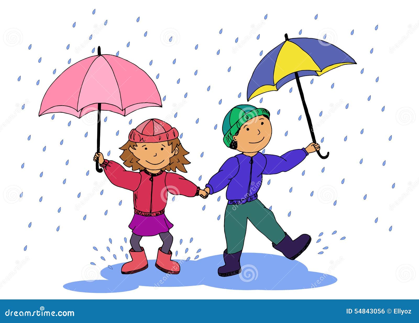 Niños los paraguas de ilustración. de feliz 54843056