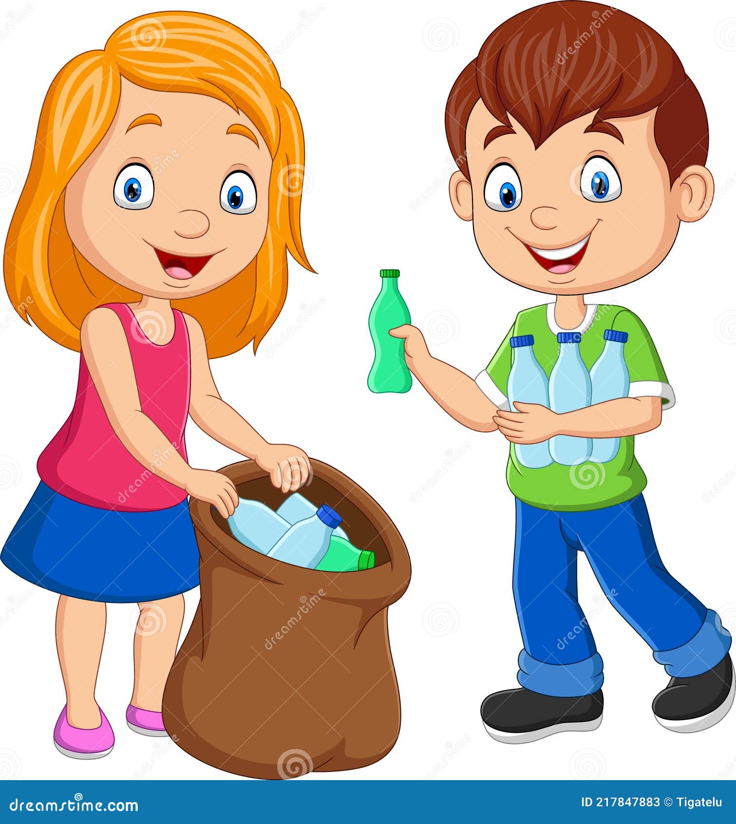 Niños De Dibujos Animados Recogiendo Botellas De Plástico En La Bolsa De  Basura Ilustración del Vector - Ilustración de resorte, personas: 217847883